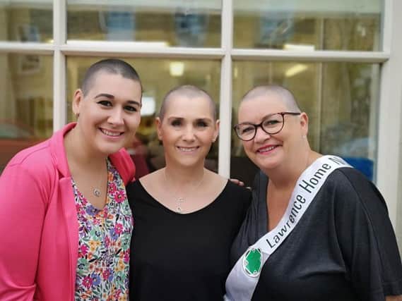 (L-R) Nikki Hornsby, Wendy Zemitis and Sue Bartholomew from Bartholomew's Hair in Chipping Norton raised thousands of pounds for Lawrence Home Nursing by having their heads shaved