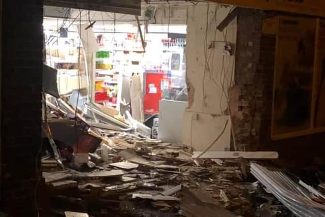 The Co-op in Fenny Compton was left with a huge hole in the wall after an apparent raid with a digger. Photo: Debbie Williams