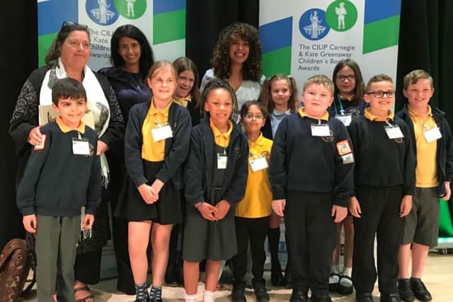 Hanwell Fields Community School pupils and staff with judges at the 2019 CILIP Carnegie and Kate Greenaway Childrens Book Awards. Photo: United Learning
