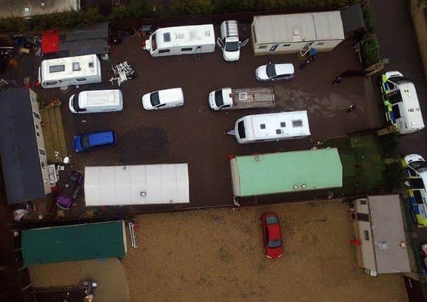 An aerial shot of the police raid at Dun Roamin Park near Whitfield in February 2018. Photo: Northamptonshire Police NNL-190407-095456001