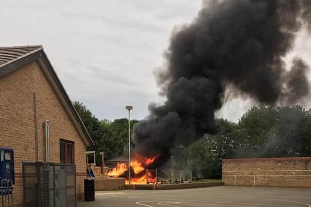 The blaze at Hook Norton Primary School before firefighters arrived