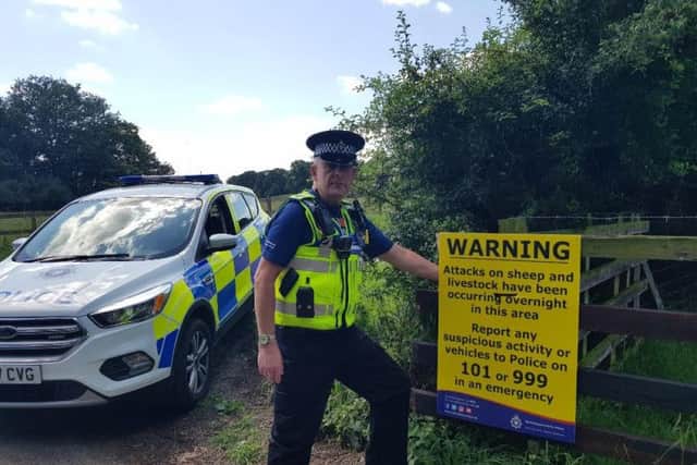 Police in Northanmptonshire have put up warning signs about the spate of sheep and lamb butchery