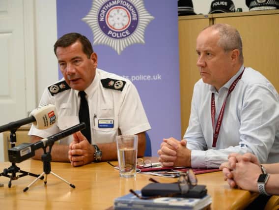 Chief Constable Nick Adderley and police, fire and crime commissioner Stephen Mold talk about the damning report into Northamptonshire Police. Photo: Northamptonshire Police