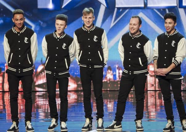 Cartel on the BGT stage in their original audition. Picture courtesy THAMES TV/SYCO