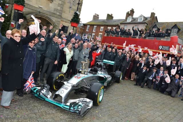 The triumphant Mercedes team at Brackley Town Hall
