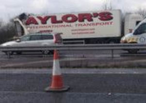 Damaged HGV involved in multiple vehicle accident on M40. Picture courtesy @davyclarke