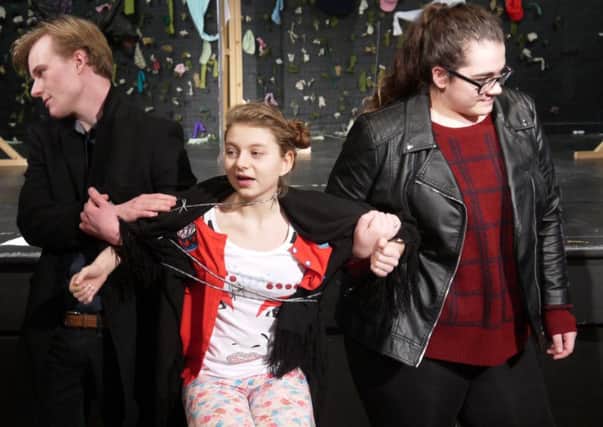 West Ashored performed at Sibford School - Hannah Wildwood is  a refugee battling against people traffickers, played by Rory Parker and Katie Mackenzie.