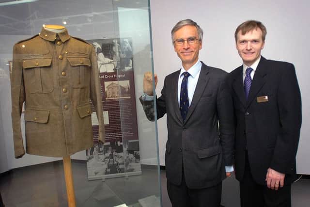 Dr Andrew Murrison MP pictured with Dale Johnston, exhibitions Manager at Banbury Museum at the official launch of Feeding the Frontline in 2014