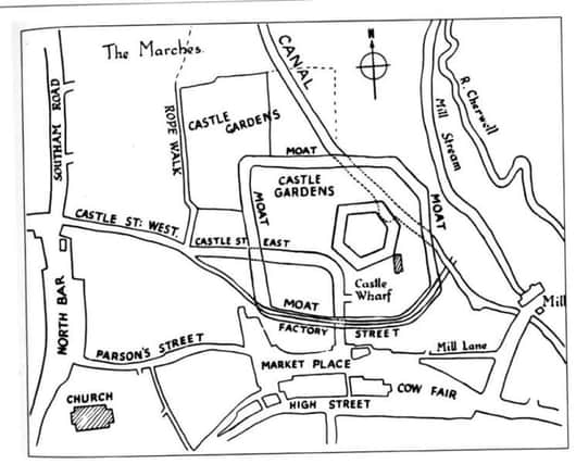Map of Banbury castle in relation to the Market Place.  NNL-160902-130137001