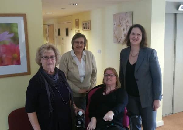 From L-R: Maureen Carney, chairman of the Friends of Agnes Court, Sue Northcott, Agnes Courts service manage and resident Louise Maxfield with Victoria Prentis MP. NNL-160217-161226001
