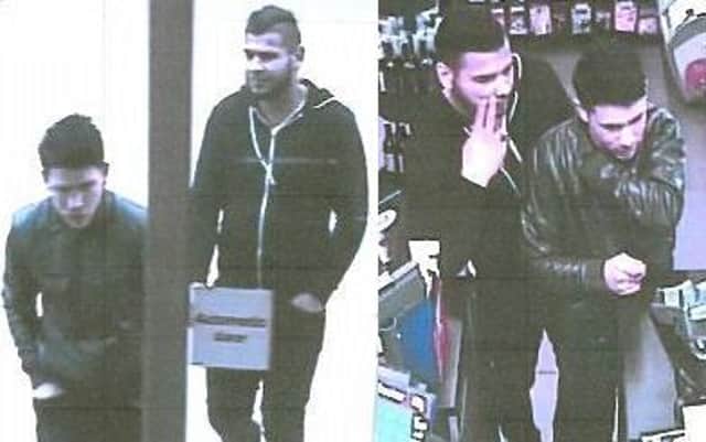 CCTV images of the two men police would like to speak to in connection with the theft of an elderly woman's purse in Robert Dyas, Banbury
