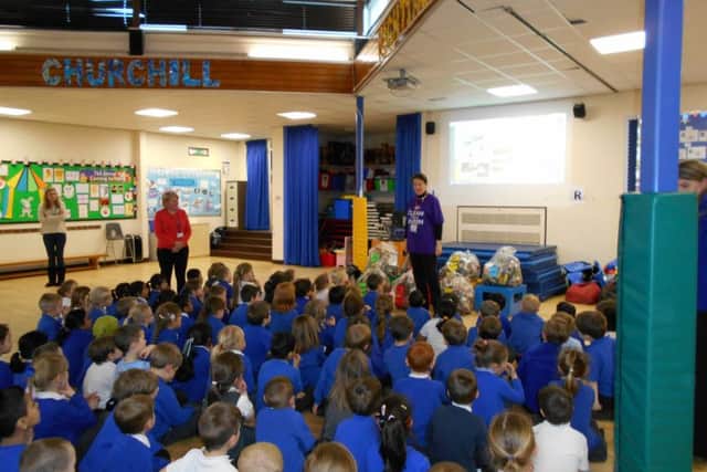 Mrs Prentis talks to pupils at Hill View Primary School. NNL-160703-113945001