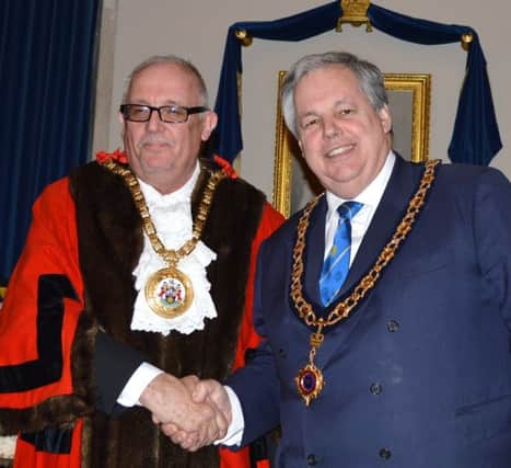 Sir Tony Baldry pictured with Banbury town mayor Tony Mepham after being installed as High Steward. Picture by Julian Dancer. NNL-160316-093156001