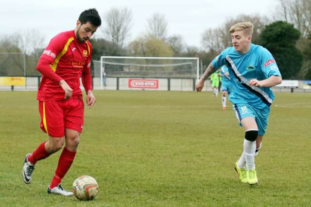 Felipe Barcelos takes on Shortwood's Tom Moxham and went on to bag a brace on Tuesday