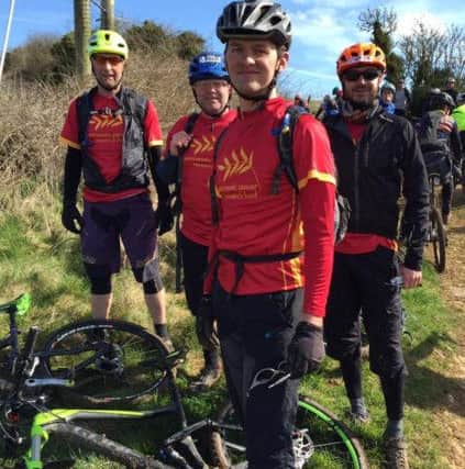 A group of 13 cyclists, calling themselves Old Blokes on Bikes took on the gruelling 50km Hell of the Cotswolds cycle challenge to raise money for pancreatic cancer research. Pictured are Keith Woodward, Paul Andrew, Dan Harvey and Keith Musson. NNL-161104-122058001