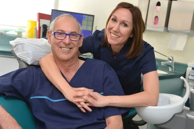 Banbury dentist, Martyn Amsel retires. Pictured with dental nurse, Sally Chadwick. NNL-160329-175302009