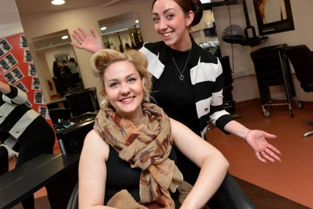 Avant-garde hairdressing session at Banbury and Bicester College. Stylist, Sonia Dee Taylor with model, Emily Deane. NNL-160419-144238009