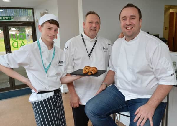 Chef Andrew Scott visits Banbury and Bicester College. From the left, Liam Shea, Level 2 catering student, Carl Brook, chef teacher and Andrew Scott, Executive Head Chef, Restaurant 56 at Sudbury House. NNL-160628-112453009