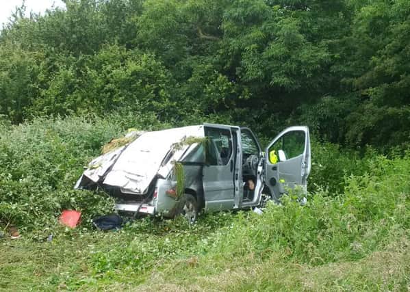 A man walked away with minor injuries following a dramatic crash on the M40 which saw his van become airborne. NNL-160629-093620001