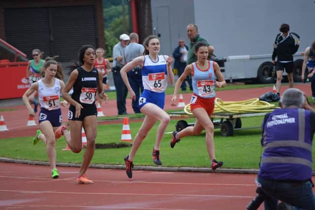 Emily Thompson on her way to taking the silver medal in the 800m at Gateshead. Photo: Felicity Dawes