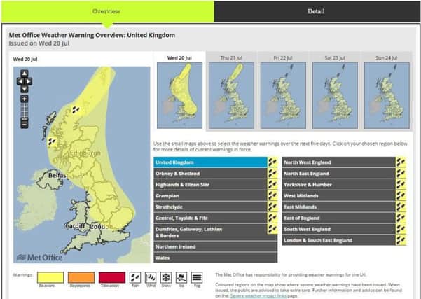 The extended Met Office weather warning for Wednesday July 20