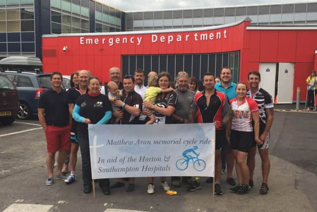 Cyclists rode 92 miles from Horton Hospital to Southampton in memory of Matthew Aran, who died when he was only two days old. PNL-160208-125147001
