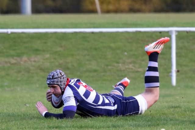 Jacob Mills scores the opening try for Banbury Bulls against Reading at Bodicote Park