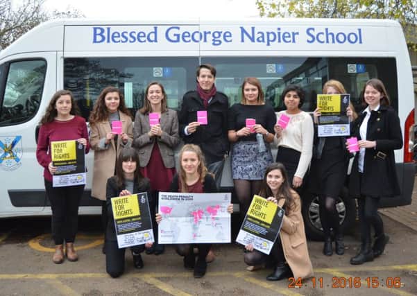 Sixth formers in Blessed George Napier School's Amnesty International Youth Group who are campaigning to save the Human Rights Act. NNL-161129-113222001