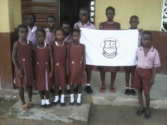 Sierra Leone school children outside the school built with donations from Banbury Rotary Club