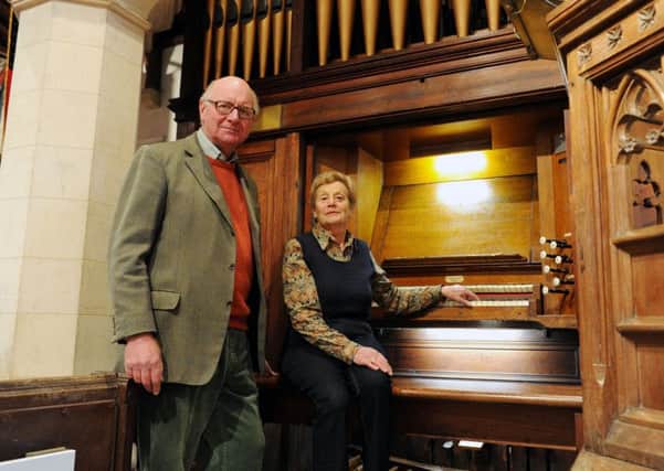 The newly restored organ at St James the Less Church, Sulgrave. Andrew Dixon and Libbie Foster, members of the organ restoration committee. NNL-160612-144816009