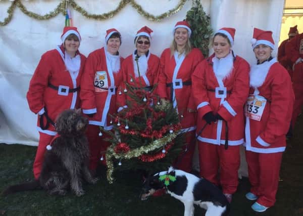 The Winchcome Santa run team with two canine admirers