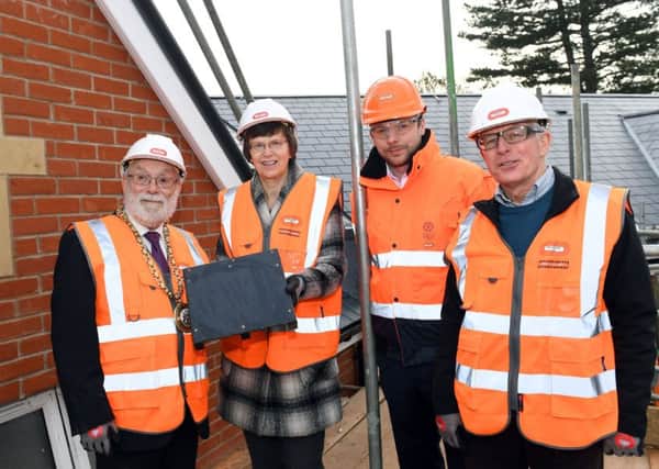 Banbury Mayor, Gordon Ross, Margaret Clark (chair of the board of directors), Simon Wingate, operations director at Bouygues UK and Pat Daly construction manager at Bouygues UK. NNL-170119-095310001