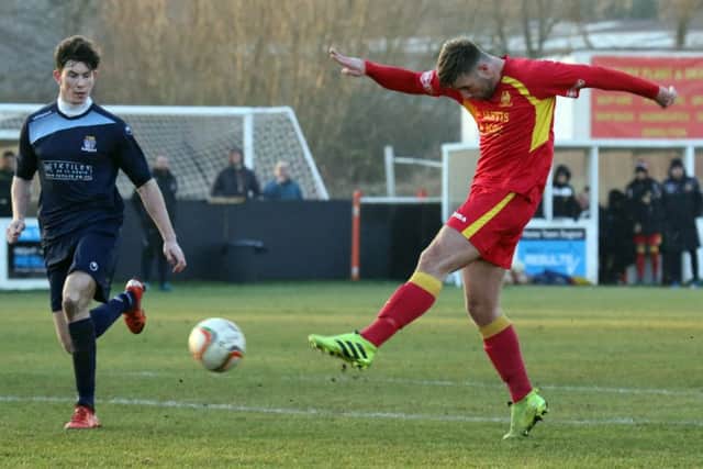 Conor McDonagh hits Banbury United's equaliser against St Neots Town