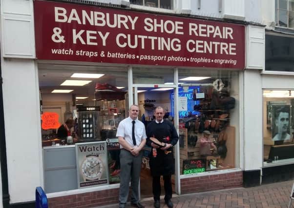 Banbury Shoe Repair and Key Cutting Centre owner Mark Sharman (L) and Gary Pardew NNL-170227-151933001