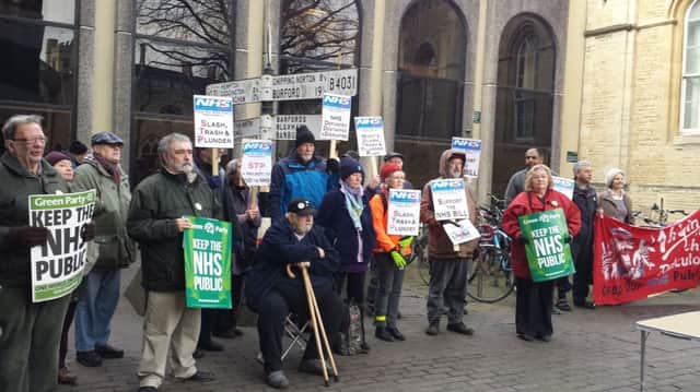 Horton campaigners protesting outside the HOSC meeting at Oxon County Council on March 7. NNL-170803-113520001