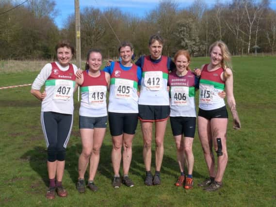 The Banbury Harriers squad which took second place: Rebecca Biegel, Rebecca Pull, Lisa Ansell, Ros Kelling, Michelle Bartlett and Rosie Weston