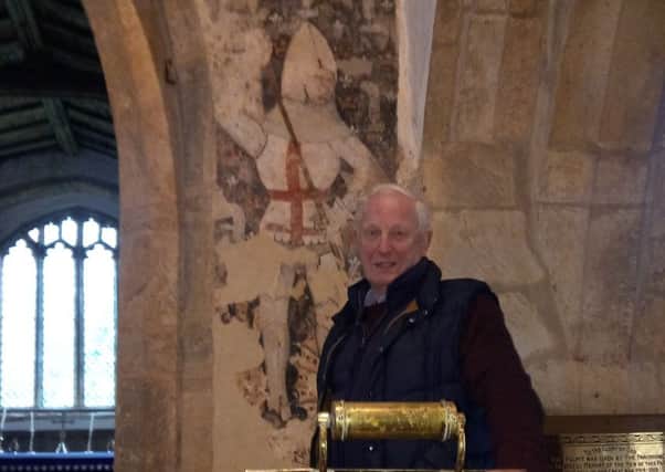 St Johns Church Hornton. John Bridgeman in front of a picture of the Black Prince NNL-170320-124851001