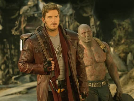 Star-Lord/Peter Quill (Chris Pratt) and Drax (Dave Bautista)