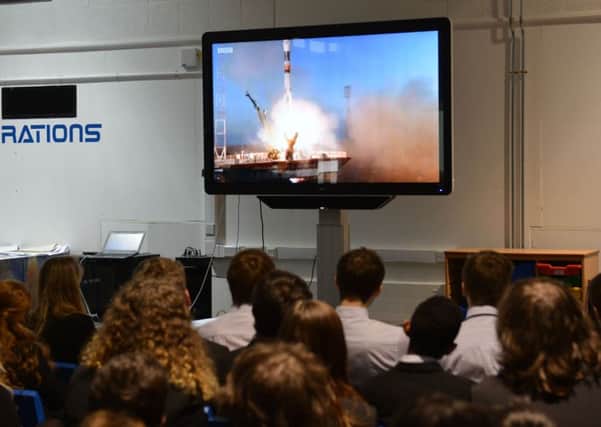 Space Studio, Banbury, Tim Peake space launch. Students watch live coverage of the launch. NNL-151215-114316009
