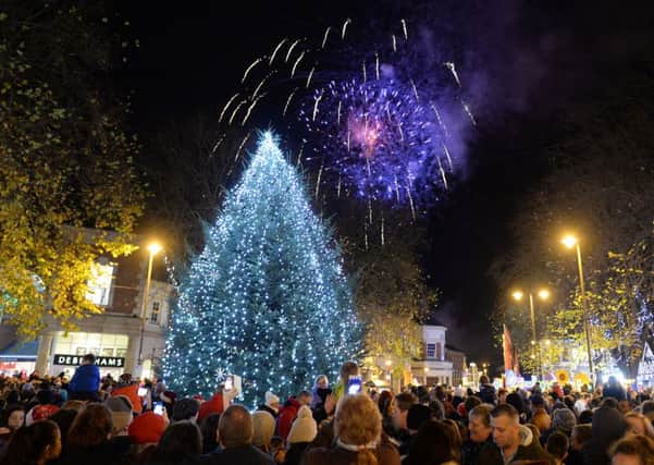 Banbury Xmas Lights switch-on 2016. Christmas tree lights and fireworks. NNL-161127-205006009