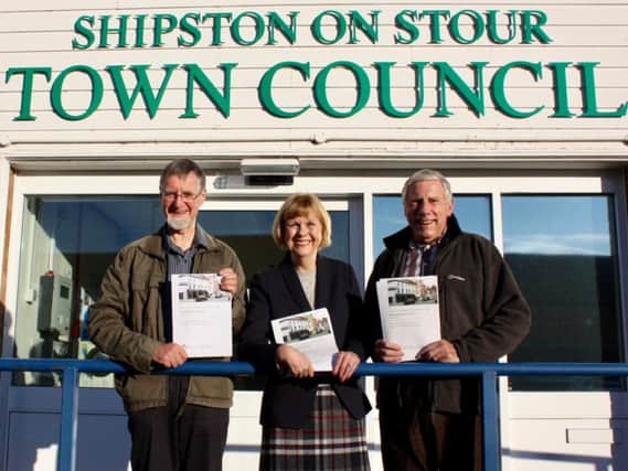 Representatives from the Shipston Neighbourhood Plan Community Team with copies of the draft plan. (From left, Ed Jackson, town councillor Alison Henderson and Philip Sykes). Photo: Shipston Town Council