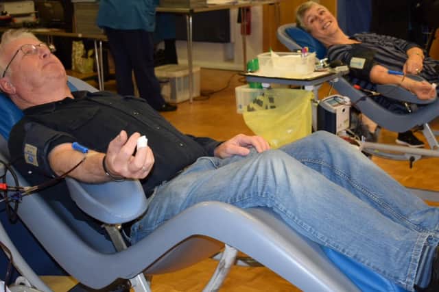 Barry and Valerie Richards on the donation chairs for the joint 175th time. Photo: NHS Blood and Transplant